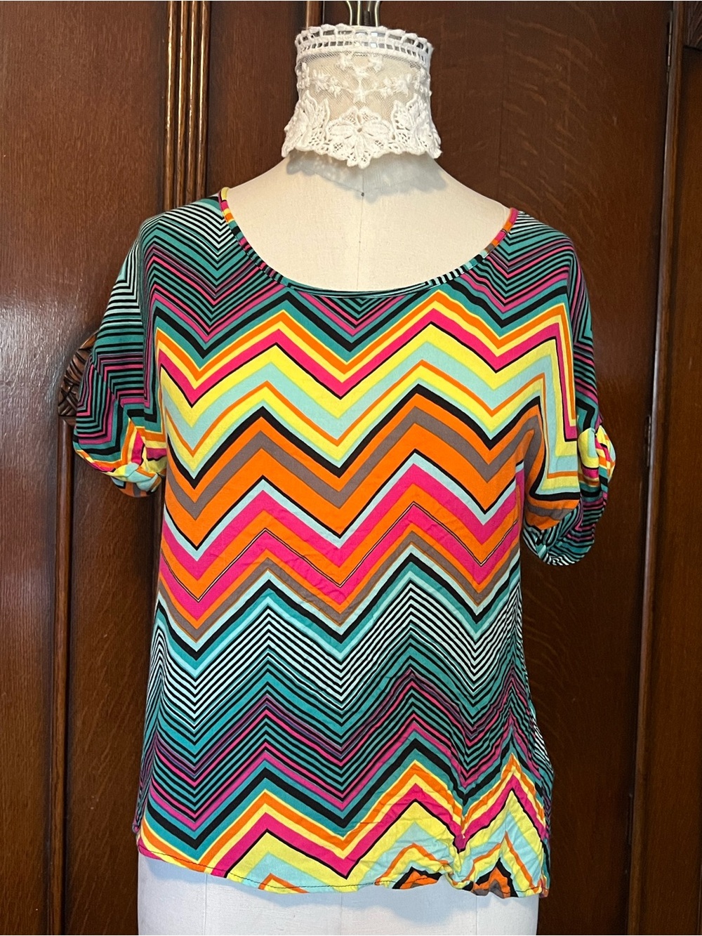 Ella Moss Boho Tribal Colorful Hippie Chevron Short-Sleeve Tunic Small
